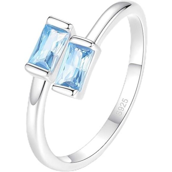 March Birthstone 925 Silver Rings Dainty Adjustable